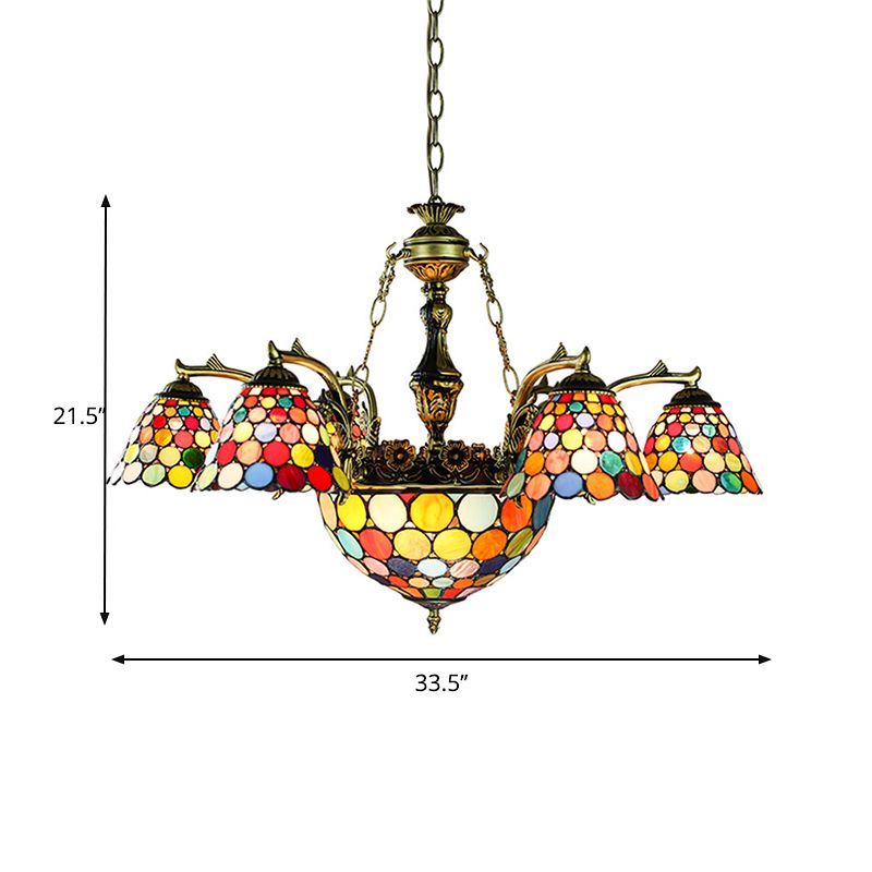 Tiffany Flared Chandelier 11-Light Stained Glass Hanging Ceiling Light in Antique Bronze with Geometric/Dragonfly/Sunflower Pattern