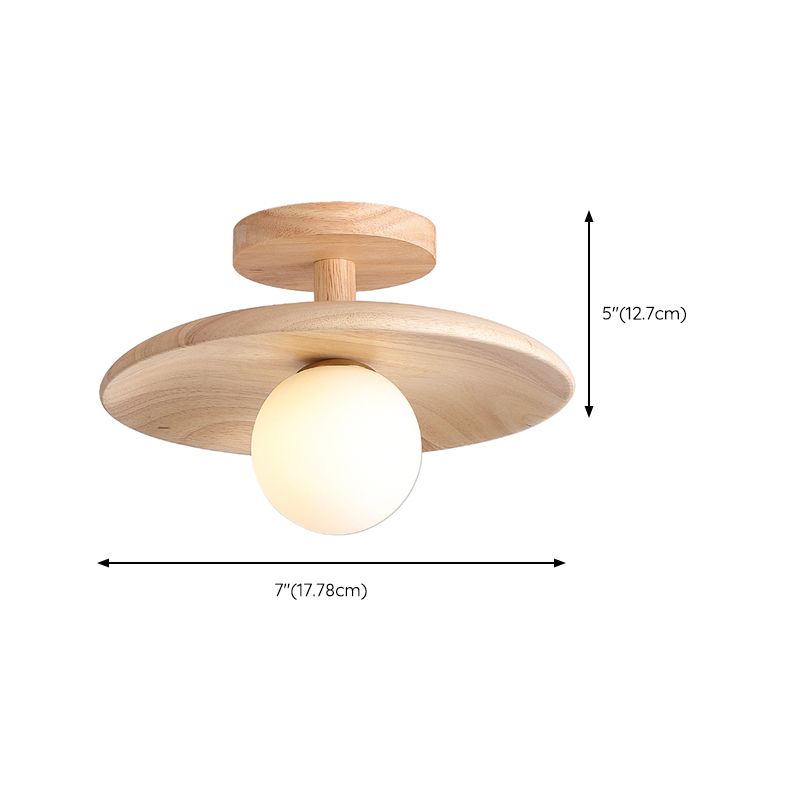 Dome Shape Wood Flush Light Modern Style 1 Light Flush Mount Fixture in Brown