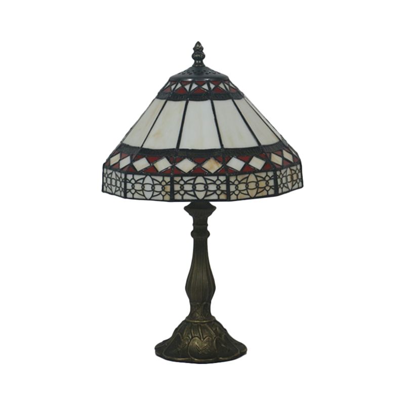 1 Light Task Lighting Mission Conical Stained Art Glass Diamond Patterned Night Table Lamp in Bronze