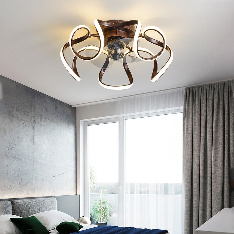 Metal Twist 7 Blades Ceiling Fan Lamp Simple Style 19.5" Wide LED Semi Flush Light Fixture with Remote