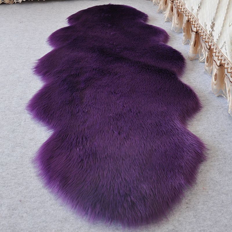 Multi-Colored Bedroom Foot Rug Casual Plain Rug Faux Fur Machine Washable Stain Resistant Non-Slip Backing Area Rug