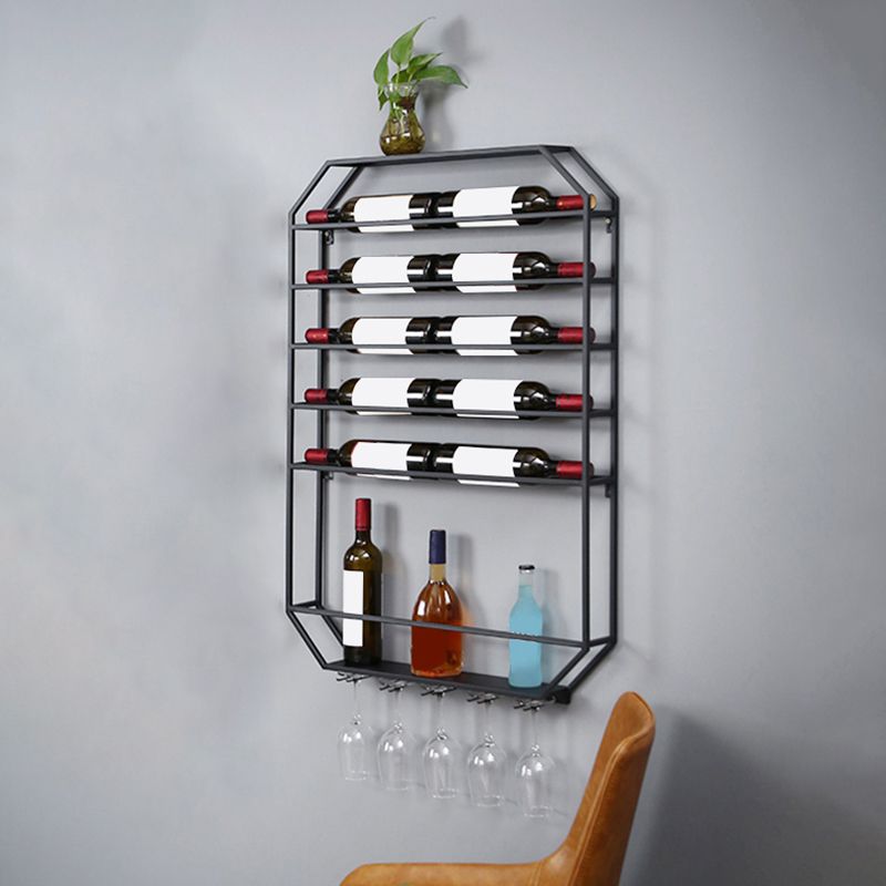 Iron Wall Mounted Wine Bottle & Glass Rack Modern Wine Holder Rack