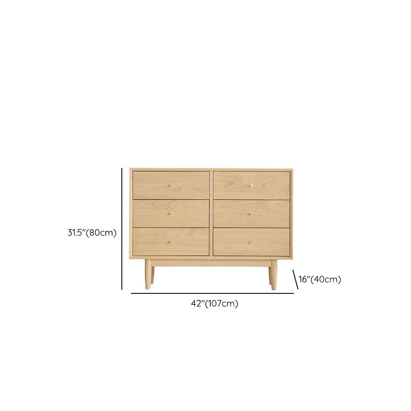 Natural Wooden Kids Furniture Horizontal 6 Drawers Baby Dresser