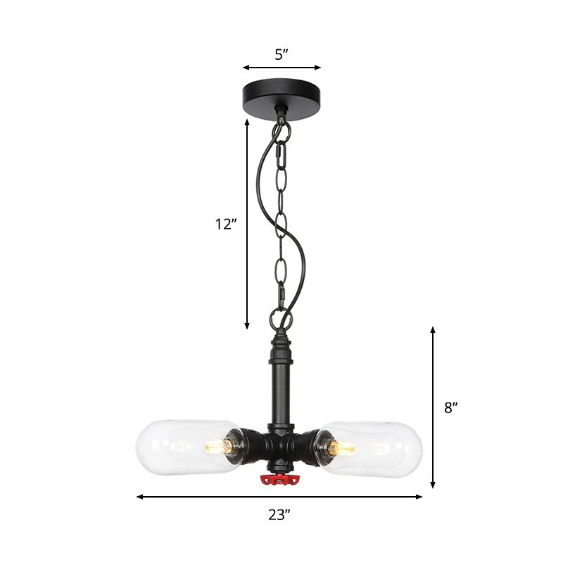 4 luces Capsule de techo Candelier Farmhouse Black Amber/Clear Glass Led Suspension Lámpara de colgante