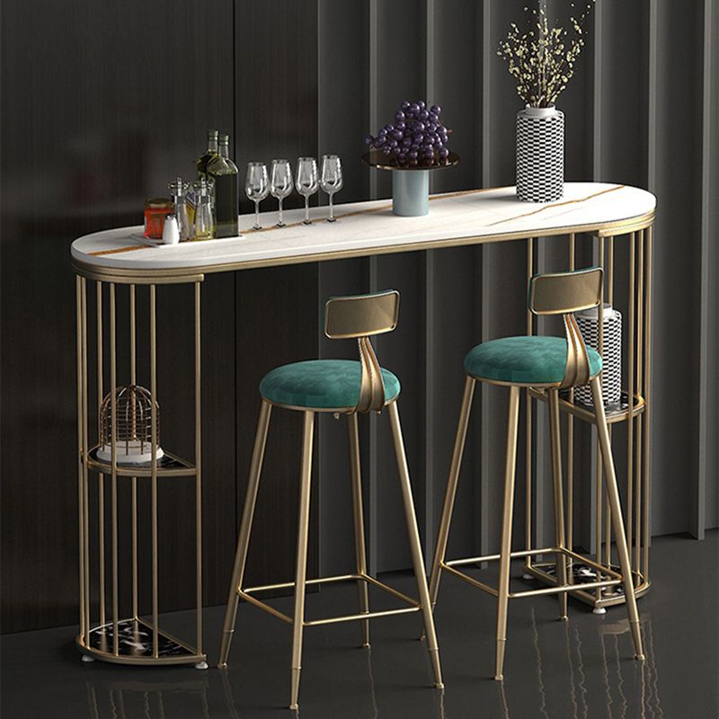 Glam Style Bar Table Stone Oval Top Pub Table with Cabinet for Dining Room