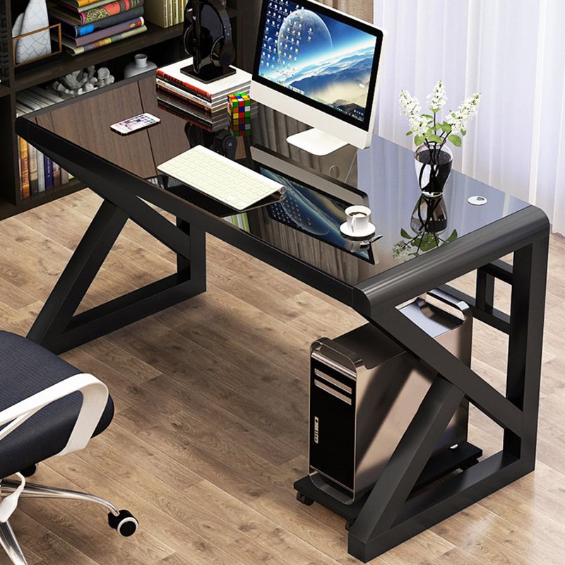 Modern Glass Top Gaming Desk 29.53" Tall Rectangular Computer Desk with Steel Legs