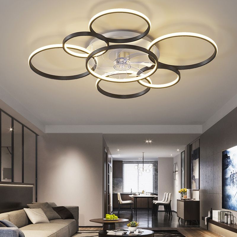 Modern 7-Light Golden/Black Ceiling Fan Lamp LED Ceiling Fan Light for Living Room