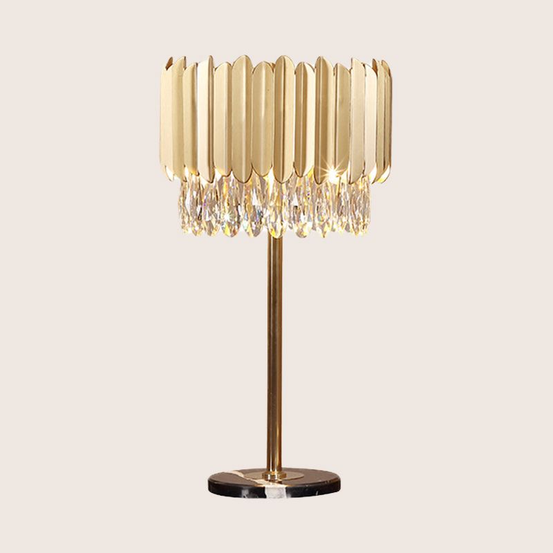 1 Head Cylindrical Table Light Modernism Faceted Crystal Small Desk Lamp in Gold