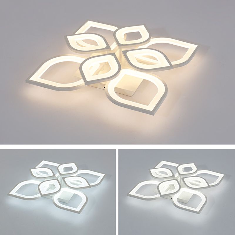 White Floriated LED Semi Flush Mount in Modern Simplicity Metal Ceiling Light with Acrylic Shade