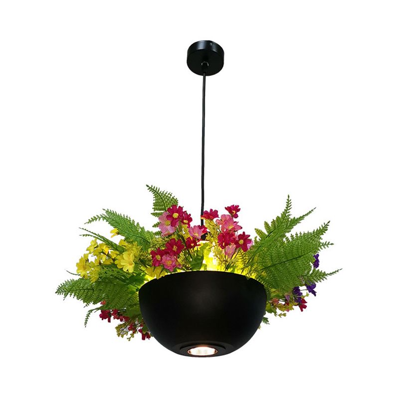 Metal Black Drop Lamp Bowl 1 Bulb Retro LED Plant Hanging Pendant Light for Restaurant