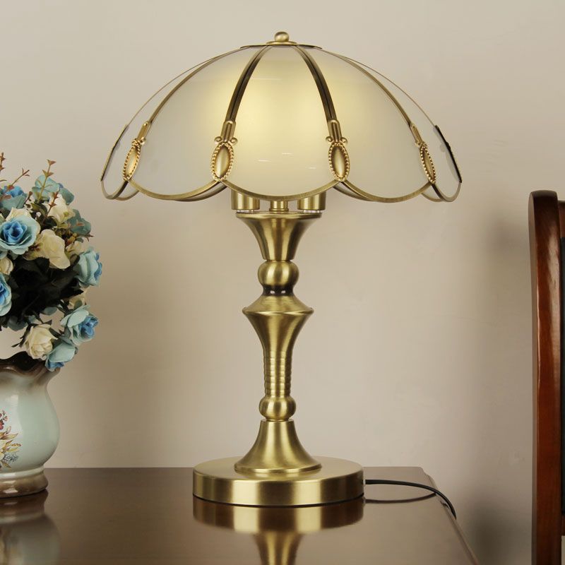 Brass Flower Nightstand Lamp Minimalist Opal Frosted Glass Single Bedroom Table Light