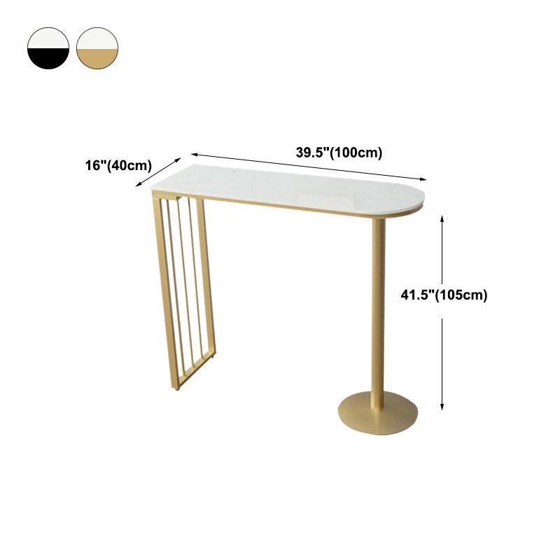 Glam Iron Bar Dining Table with White Stone Top Indoor Bistro Table Fixed Table