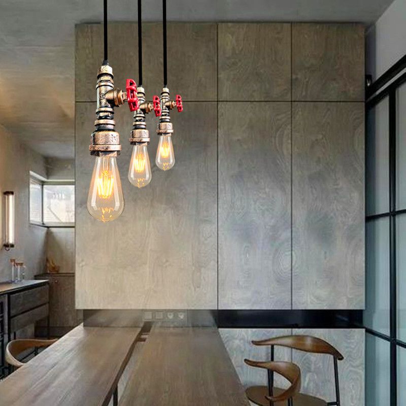 1 Light Water Pipe Hanging Pendant Lights Retro Industrial Style Metallic Pendant Ceiling Lights