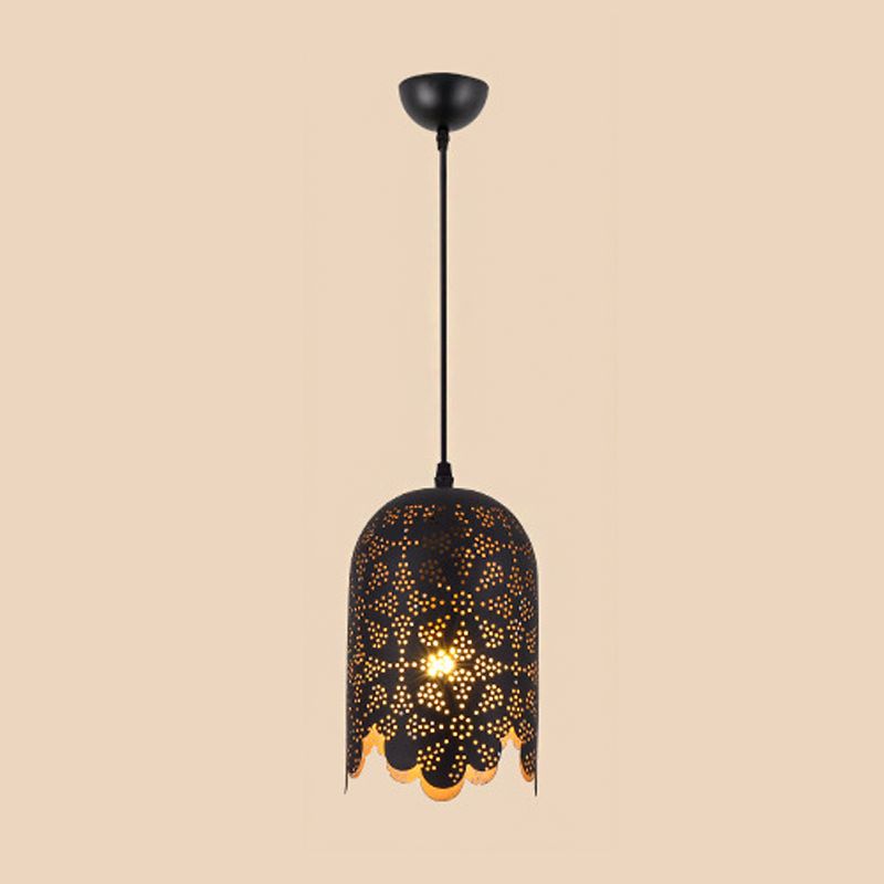 Metallic Black Ceiling Light Cylinder/Oval 1 Head Warehouse Patterned Pendant Lamp Kit for Restaurant