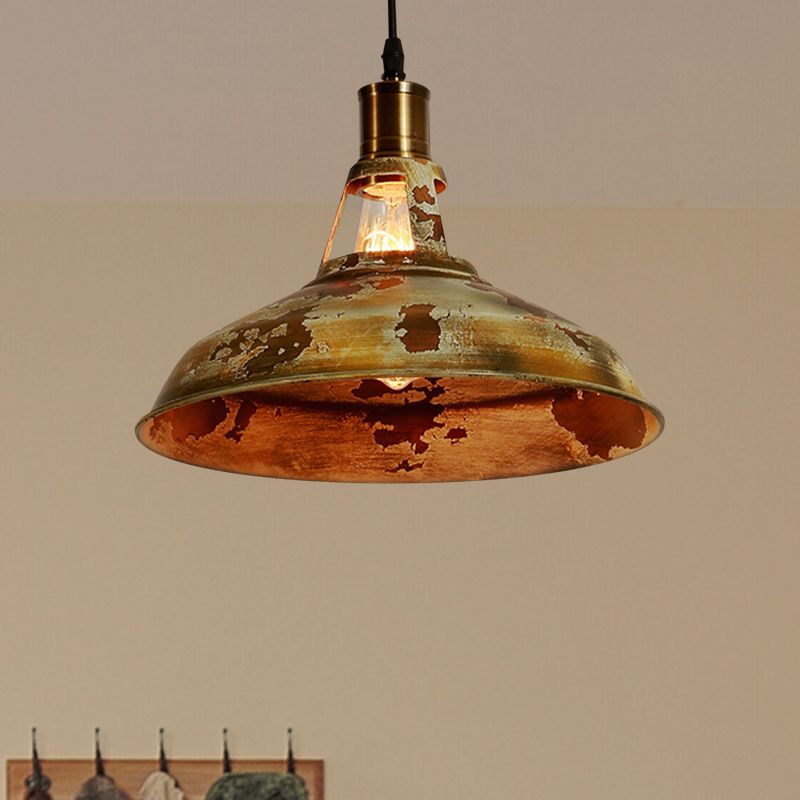 Rustic Style Barn Ceiling Pendant Lamp 1 Light Wrought Iron Hanging Light in Rust for Restaurant