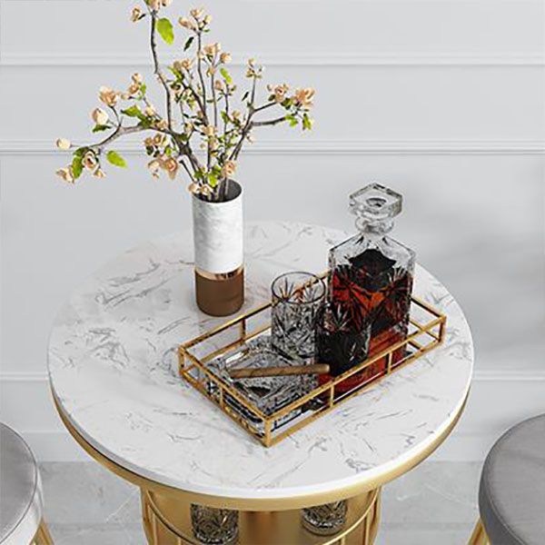 Polished Finish Marble Top Bar Table Glam Metal Frame Pub Table