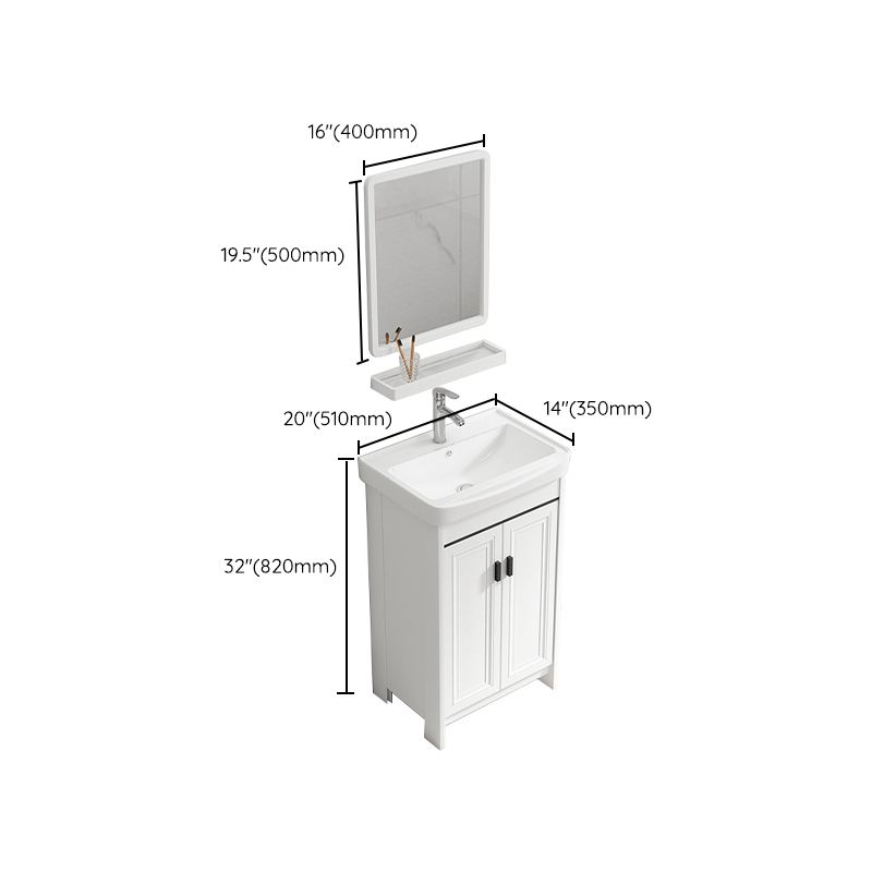 Rectangle Vanity Set White 2 Doors Freestanding Metal Frame Single Sink Vanity