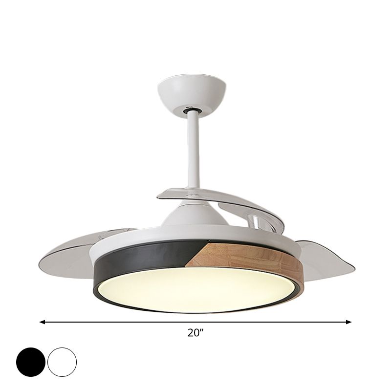 4-Blade Modernist LED Semi Flush Patchwork Round 20" Wide Ceiling Fan Light Fixture with Acrylic Shade