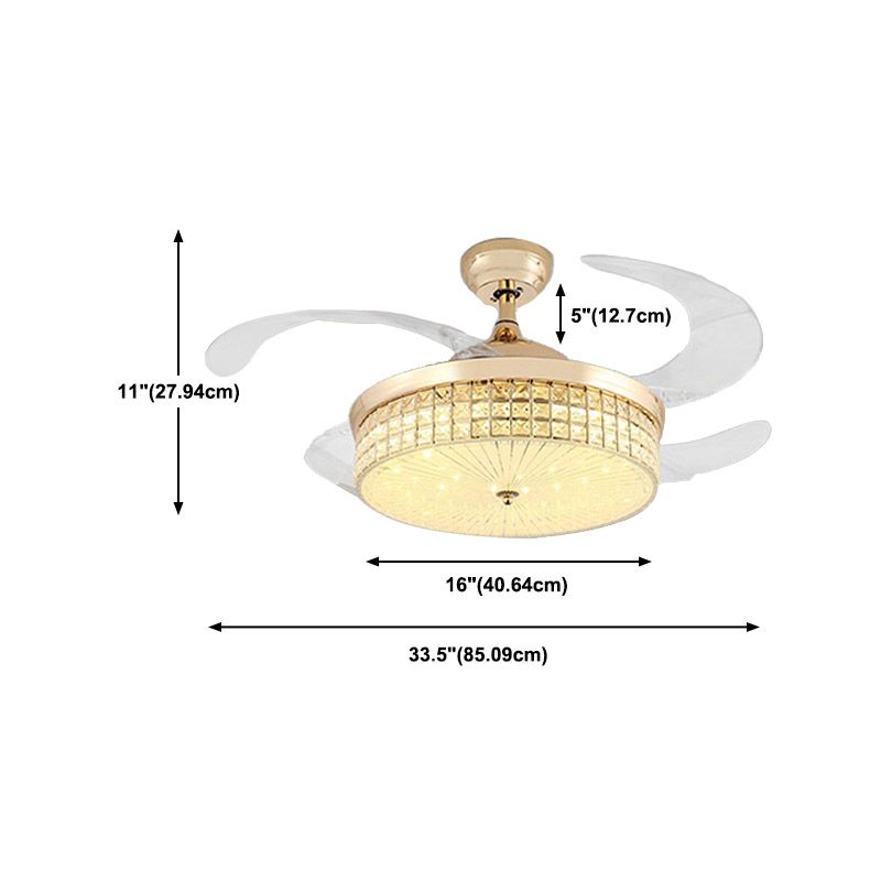 Nordic Style Ceiling Fan Lamp Circle Shape Ceiling Fan Light with Crystal for Bedroom