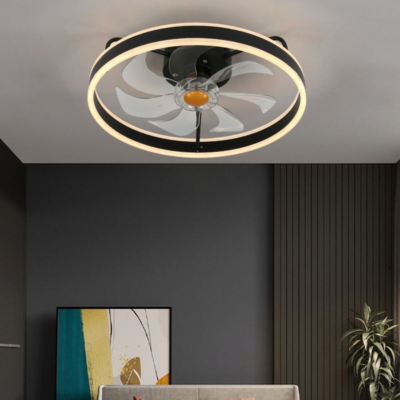 Simple Loop Shaped Fan Lamp Acrylic Bedroom Semi Flush Mount LED Light