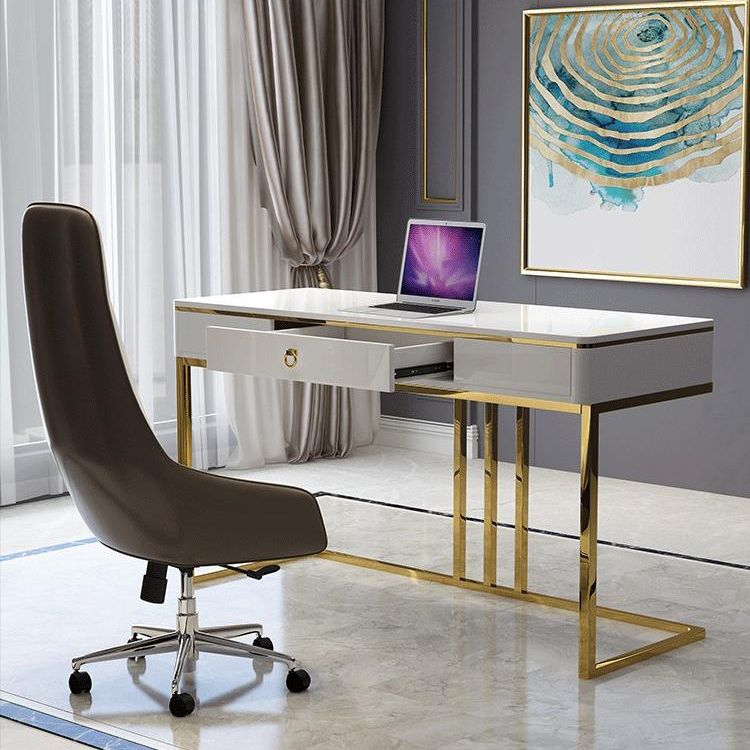 Glam Style Pedestal Writing Desk Curved 1-drawer Office Desk