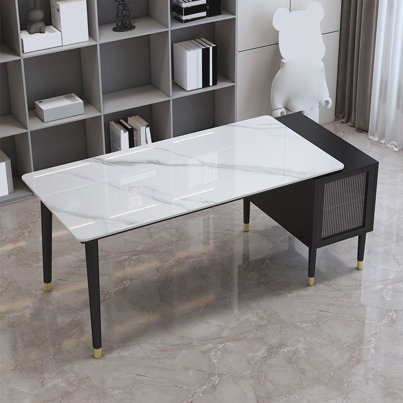 Glam Stone Office Desk Cabinet Included Writing Desk for Office