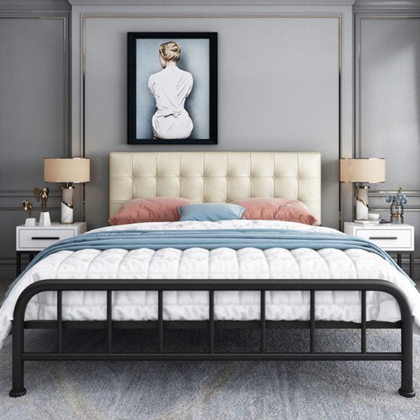 Scandinavian Metal Bed Tall Clearance Panel Bed with Upholstered Headboard