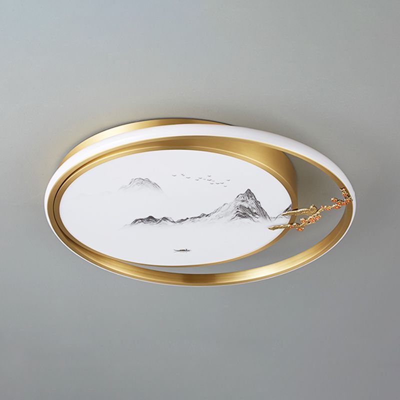 Circular Shape Flush Mount Lamps Modern Metal 2-Light Flush Mount Fixtures in Gold