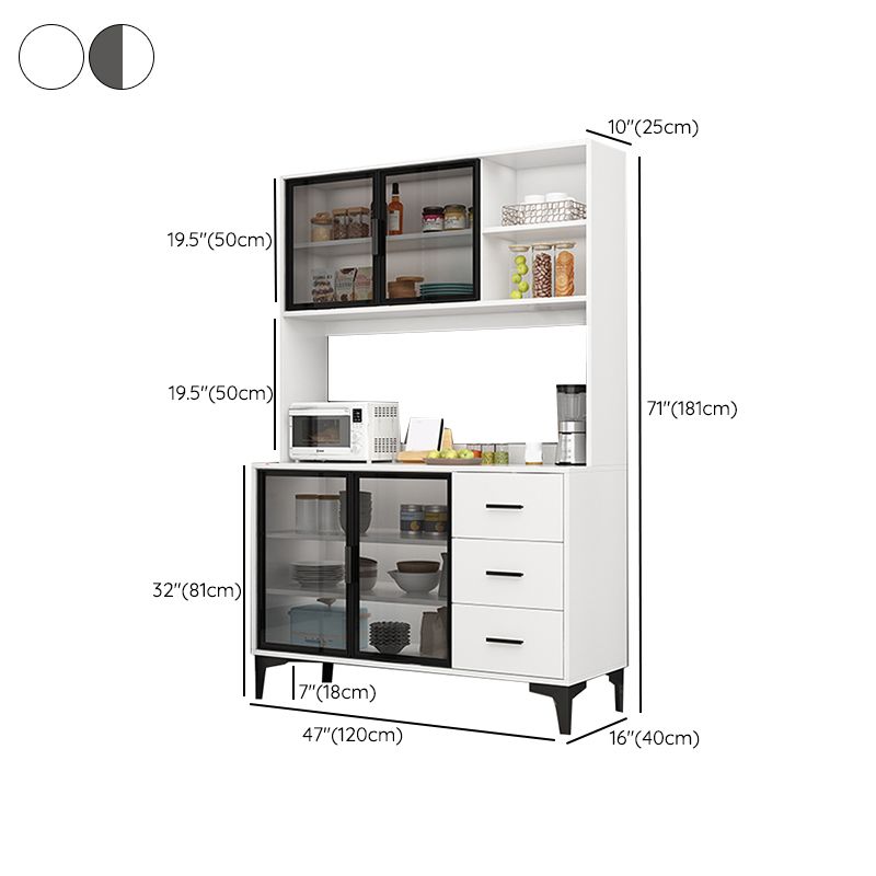 Contemporary Buffet Table Glass Doors Faux Wood Buffet Stand with Doors for Kitchen