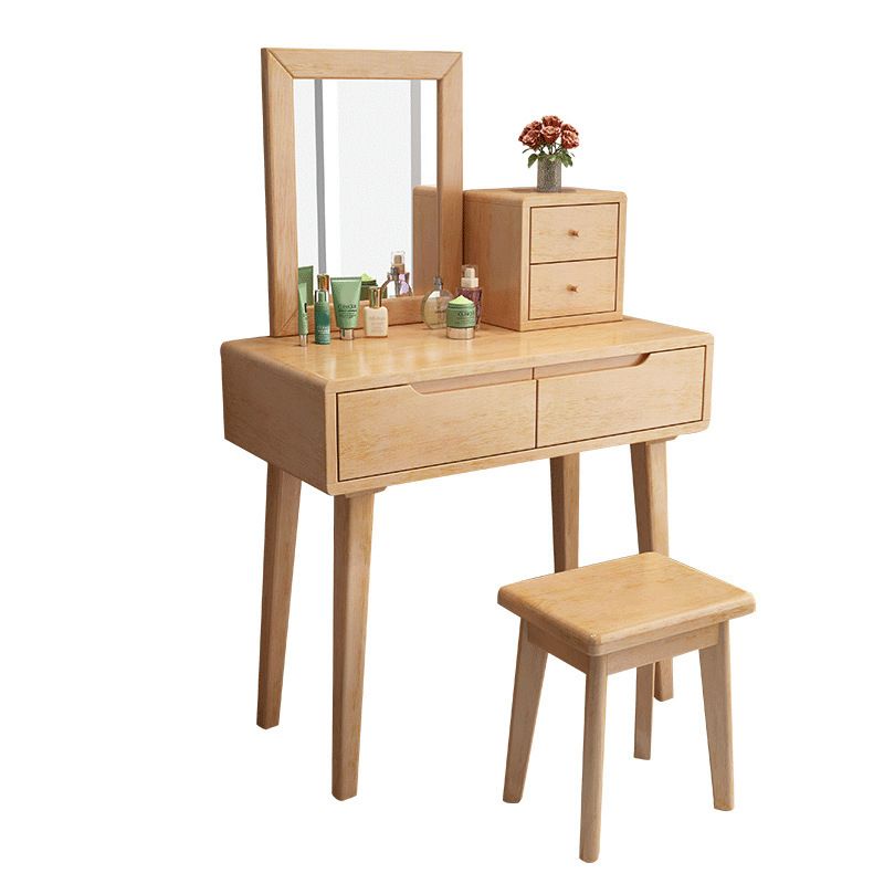 15.74" Wide Vanity Set with Drawer Solid Wood Make-up Vanity with Mirror and Stool