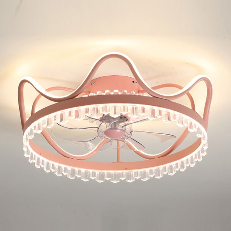 Circular LED Ceiling Fan Lamp Stylish Nordic Metal Kids Bedroom Semi Flush Mount Light