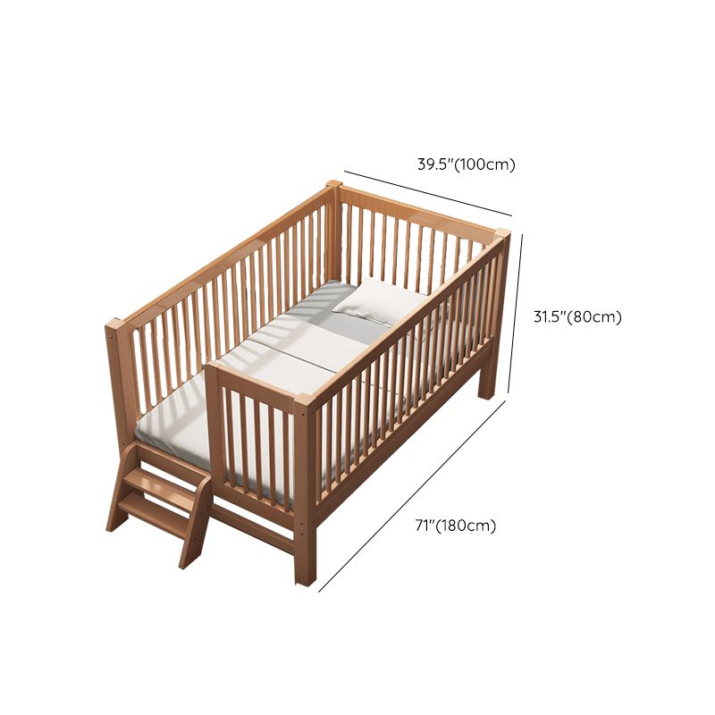 Solid Wood  Baby Crib Farmhouse Birch Nursery Bed with Guardrail