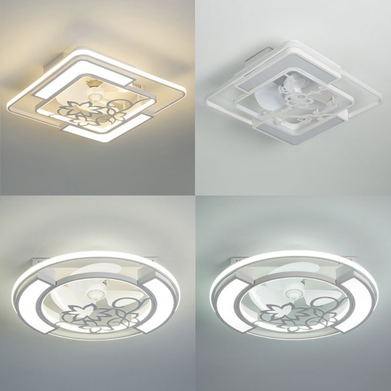 Lámpara de ventilador de techo geométrico de blanco LED acrílico Semi Flush Light para sala de estar