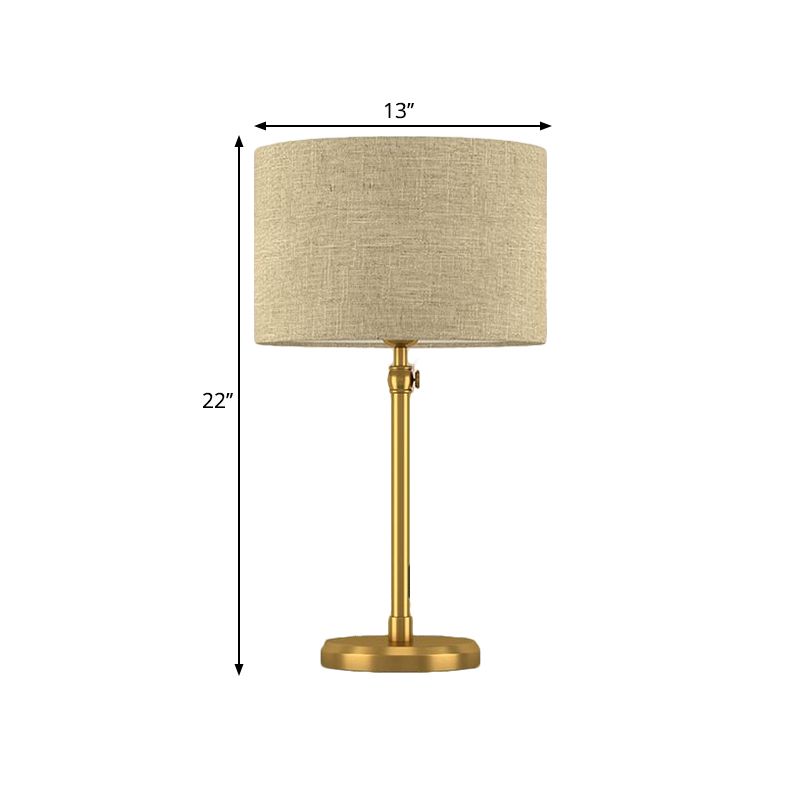 Gold Single Head Night Table Light Retro Style Fabric Cylinder Reading Lighting for Living Room