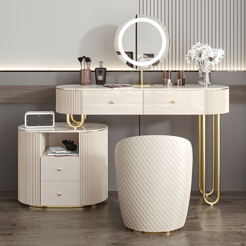 Stone and Metal Vanity Table in Beige Makeup Desk, Glossy Finish