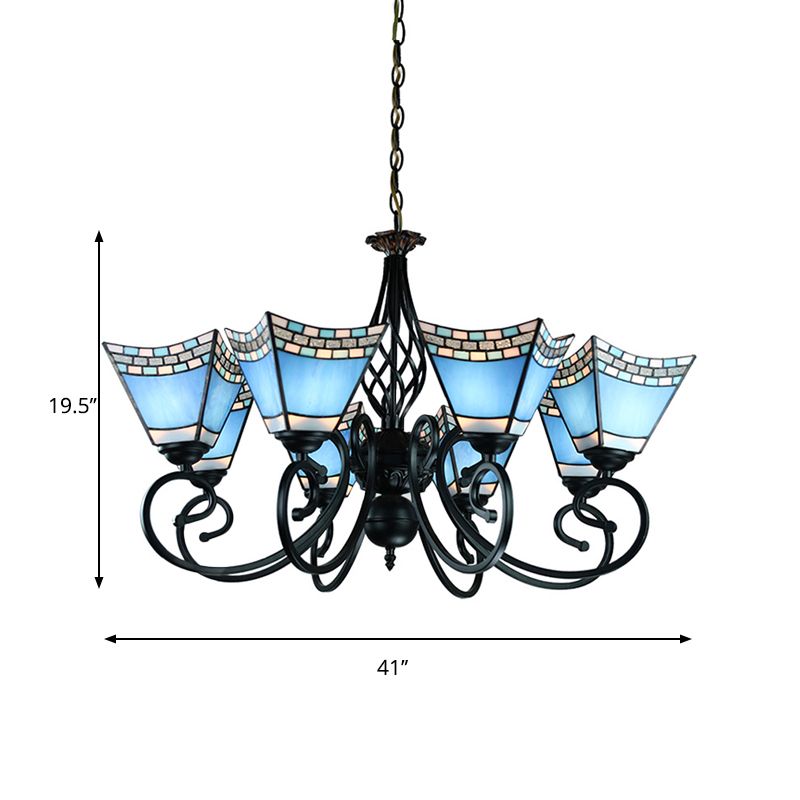 Nautical Blue Chandelier with Pyramid Shade Stained Glass Multi Glass Living Room Lighting