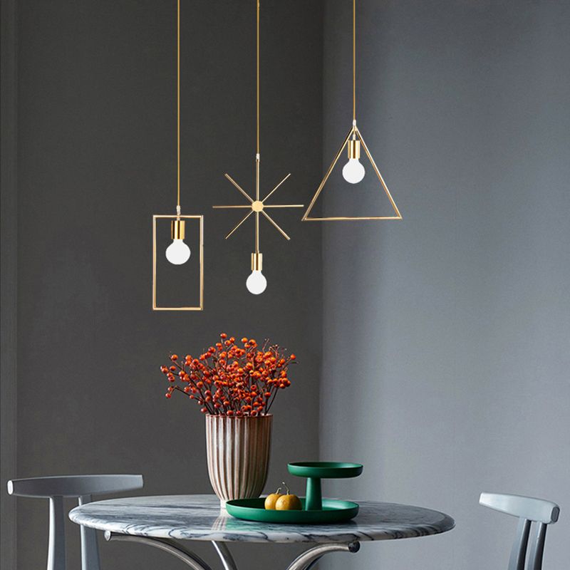 Loft Style Geometric Suspension Pendant 1-Bulb Metal Hanging Light in Gold for Dining Room