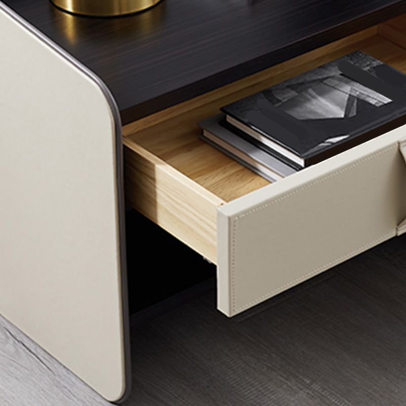 Contemporary Faux Leather Nightstand 1 - Drawer Nightstand with Wood Accents