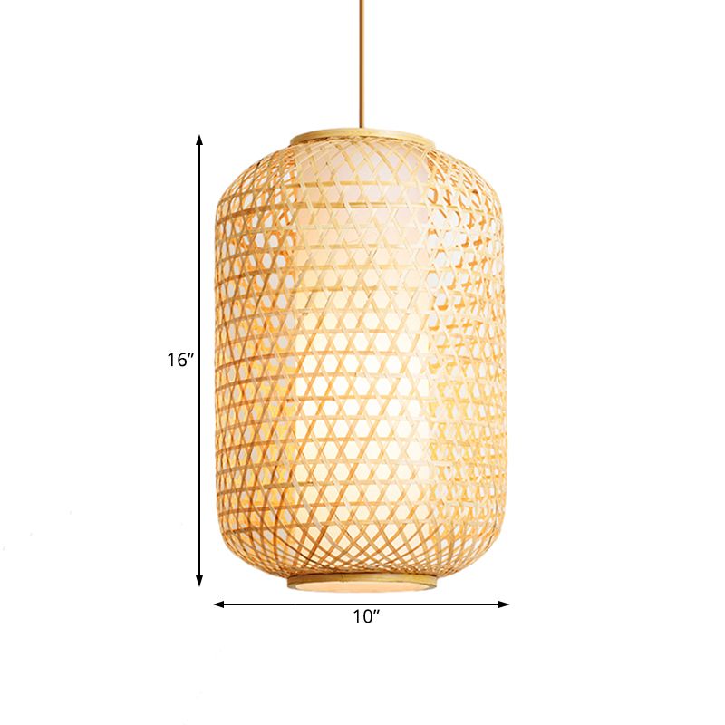 Asian Lantern Shaped Pendant Light Bamboo Single Head Ceiling Drop Light for Restaurant Dining Room