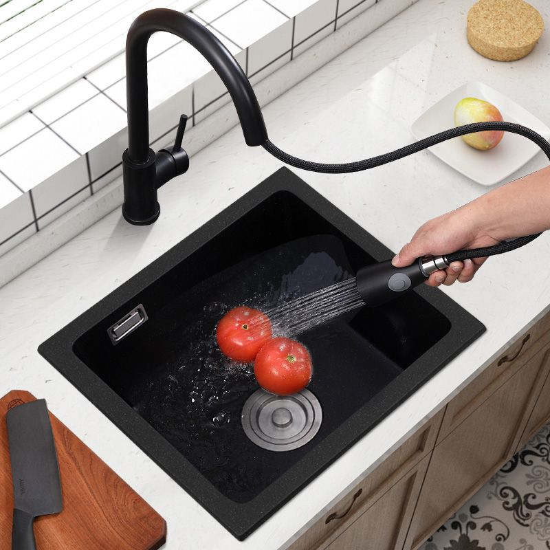 Black Undermount Kitchen Sink Single Bowl Quartz Sink with Drain Strainer