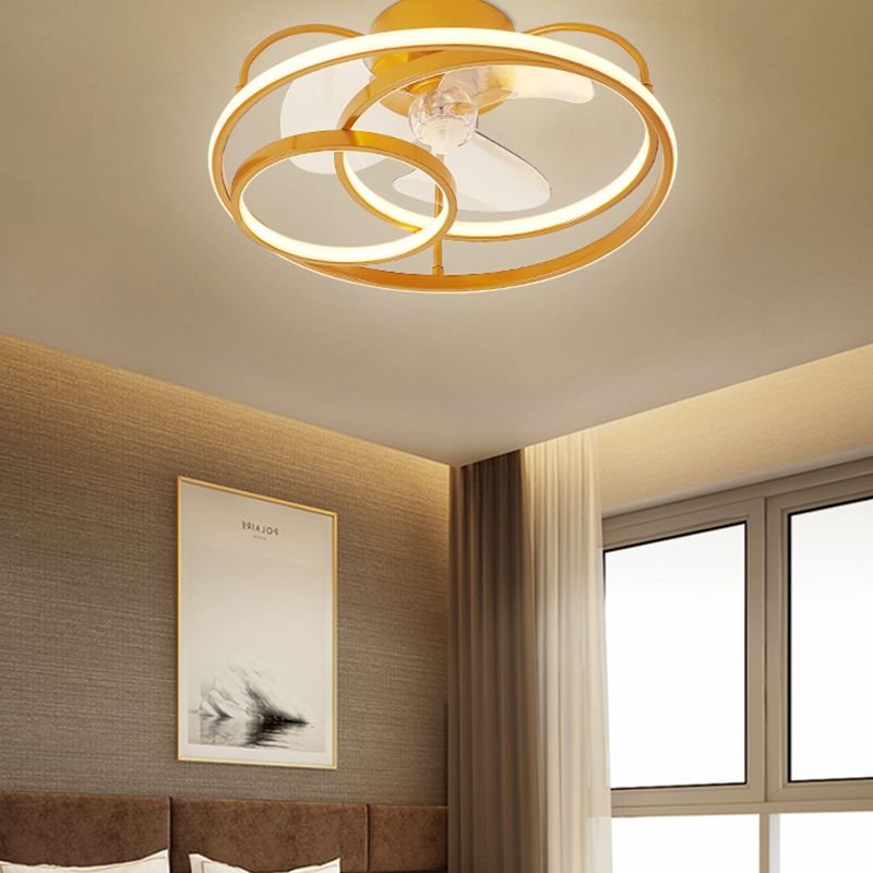 Simplicity 3-Ring Ceiling Fan Light Metallic Bedroom Semi Flush Ceiling Light