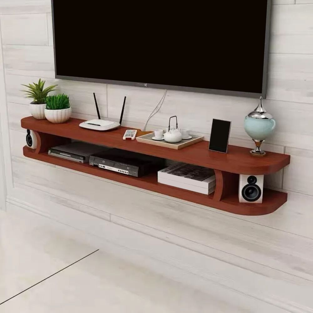 Contemporary TV Media Stand Wall-mounted Wood TV Console with Open Shelving