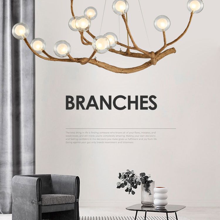 Contemporary Creative Branch Chandelier Pendant Light Clear Glass Ceiling Lights Fixture for Coffee Shop