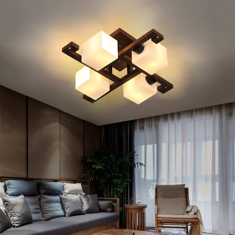 Modern Simple Wooden Ceiling Light Geometry Shape Ceiling Lamp for Living Room