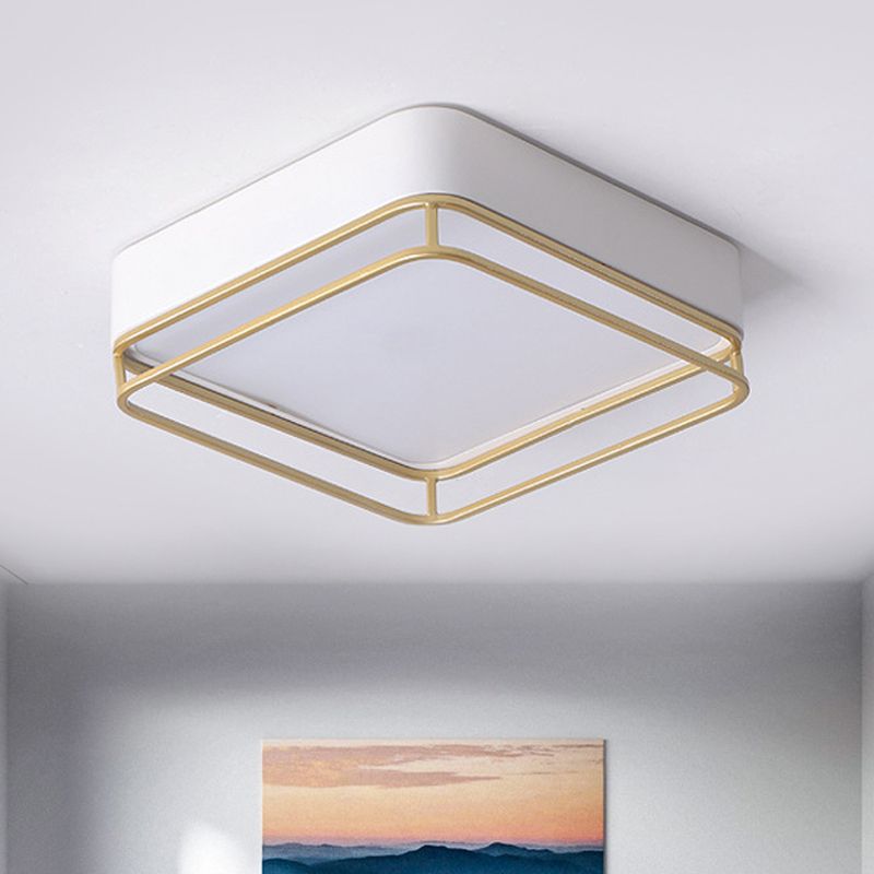 Square Flush Mount Light Contemporary Metal White LED Ceiling Fixture, Warm/White/3 Color Light