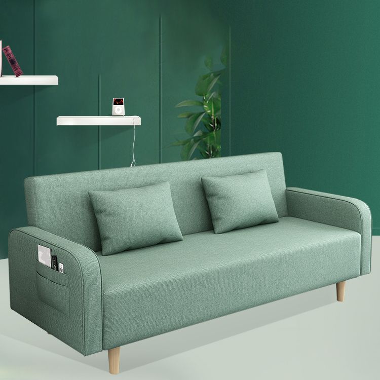 Linen Contemporary Square Arm Convertible Sofa Washable Foldable Sofa for Apartment