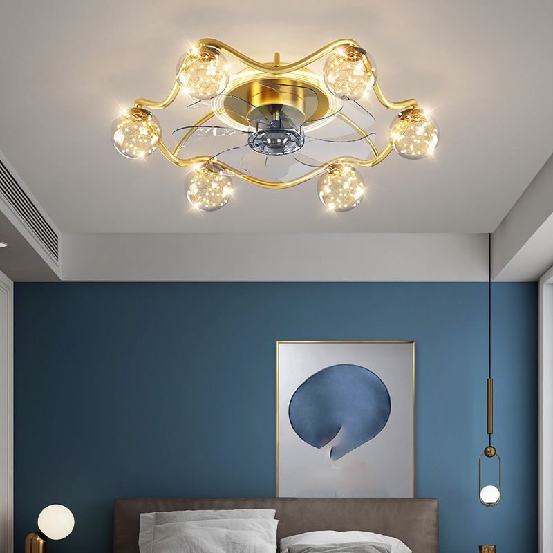 7-Blade Golden Fan with Light Modern Metal LED Ceiling Fan for Foyer