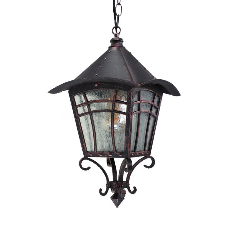 Frosted Glass Birdcage Pendant Light Rustic 1 Head Outdoor Ceiling Hang Fixture in Coffee