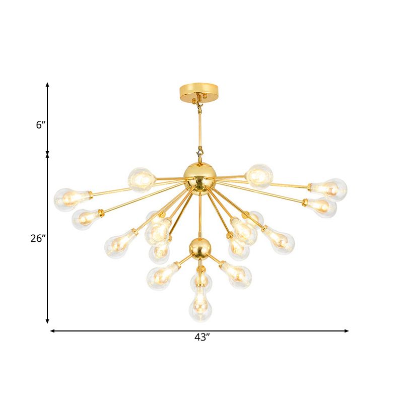 Sputnik Metal Chandelier Pendant with Clear Glass Bulb Shade Modern Multi Lights Gold Led Hanging Light Fixture