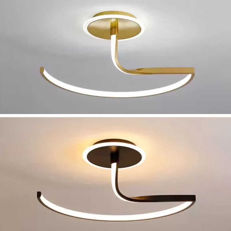 Curva Lámpara de techo Minimalista Metal Bedroom Luz LED montado en semi Flush